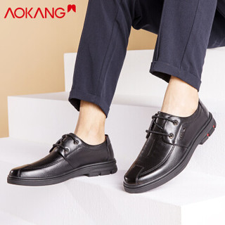 奥康（Aokang）圆头系带舒适平底商务休闲简约男单鞋193224008黑色40码