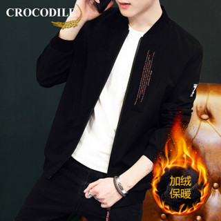 鳄鱼恤（CROCODILE）男休闲夹克 2019新款时尚弹力修身轻薄透气立领外套 99882108 黑色（加绒） 190/4XL