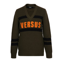 范思哲 范瑟丝 VERSACE VERSUS 奢侈品 男士卡其绿色羊毛混纺字母logo针织衫 BU80395 BK01031 B1566 50码