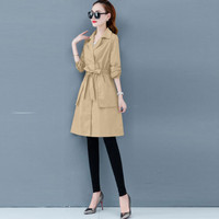 JOY OF JOY 京东女装2019秋季新款韩版中长款风衣女薄款修身显瘦收腰上衣外套潮 JWFY198457 卡其色 L