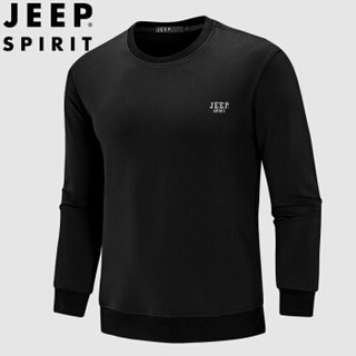 吉普 JEEP 短袖t恤男2019夏季新品纯色基础款上衣中青年打底衫圆领衣服半袖体恤男QM8809  黑色 M