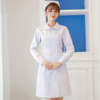 麦肯麒 2019秋季新品女装护士服长袖粉色白大褂短袖娃娃领修身圆领工作服 GZHNZK04 娃娃领白色长袖 L