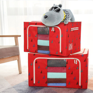 绿之源 新款布艺收纳箱大号储物箱可折叠衣物整理箱子66升*2红色猫