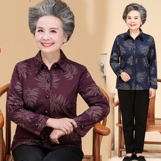 BANDALY 2019春季新品韩版女装中老年外套长袖印花复古衬衫外套上衣女 GZJS1080 红树叶 XL