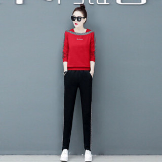 joy of joy 京东女装2019新款秋装韩版运动套装女一字肩时尚卫衣两件