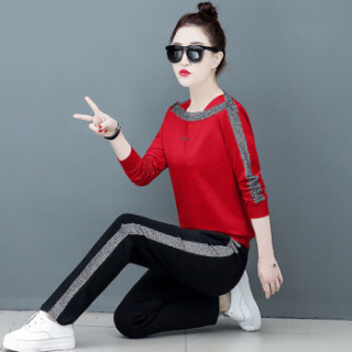 商品joy of joy 京东女装2019新款秋装韩版运动套装女一字肩时尚卫衣