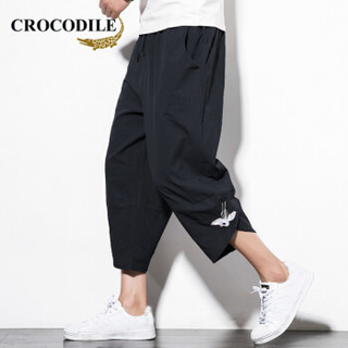 鳄鱼恤（CROCODILE）短裤 男士2019夏季新款时尚潮流休闲阔腿裤 4103-M76 黑色 5XL