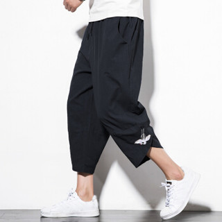 鳄鱼恤（CROCODILE）短裤 男士2019夏季新款时尚潮流休闲阔腿裤 4103-M76 黑色 5XL