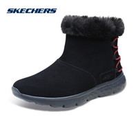 Skechers斯凯时尚轻便女靴 反毛皮松紧带冬靴 舒适保暖套脚雪地靴14404 黑色/粉红色/BKPK 39.5