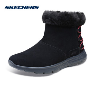 Skechers斯凯时尚轻便女靴 反毛皮松紧带冬靴 舒适保暖套脚雪地靴14404 黑色/粉红色/BKPK 36