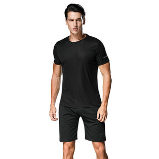 潮流假期 运动套装男新款训练速干健身服夏季篮球羽毛球薄款吸汗透气宽松跑步服 NZ9008-黑色-短袖两件套-M