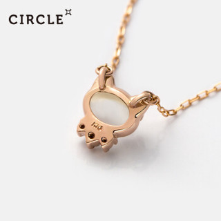 CIRCLE日本珠宝 10K玫瑰金月亮石猫脸吊坠镶嵌钻石锁骨项链