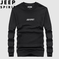 吉普 JEEP 2019秋季新款圆领卫衣男中青年男士长袖T恤休息纯色棉质简约上衣 FSMS1143  黑色 XL