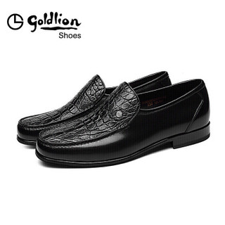 金利来（goldlion）男士商务休闲鞋鳄鱼皮拼接套脚舒适轻质透气502830500AHA-黑色-39码
