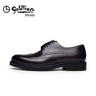 金利来（goldlion）男士正装商务系列简约舒适拼接皮鞋504830108QBA-深灰色-42码