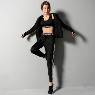 范迪慕 运动套装女 健身美体舒适发汗服 暴汗塑形 BHF1121-黑色-外套三件套-L