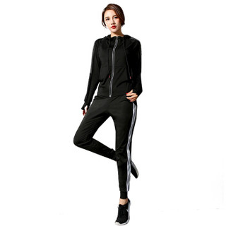 范迪慕 运动套装女 健身美体舒适发汗服 暴汗塑形 BHF1121-黑色-外套三件套-L