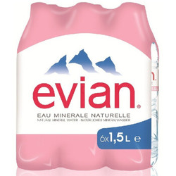 evian 依云 矿泉水 1.5L*6瓶/箱 进口饮用水 矿物质水 法国进口