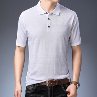 皮尔卡丹T恤男短袖夏季纯色宽松翻领图案薄款打底衫白色 M