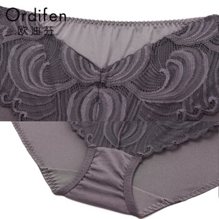 欧迪芬商场同款女士中腰平角裤衩女式蕾丝提臀性感无痕内裤 OP8545 紫咖色 M