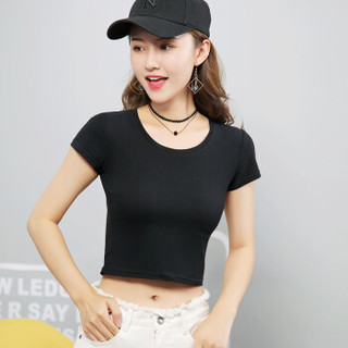AUDDE 翱笛 露脐短袖T恤女紧身纯色上衣韩版短款打底衫 cchbs0313 白色（0311） XL