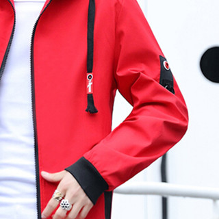 卡帝乐鳄鱼（CARTELO）夹克 男士时尚休闲连帽长袖修身夹克外套509-H9002红色2XL