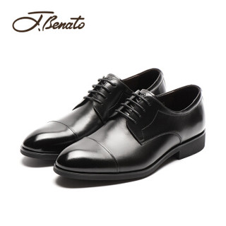 宾度（J.Benato）男士商务系带头层牛皮德比英伦舒适正装皮鞋 8R721 黑色 39
