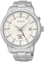 Seiko Kinetic GMT SUN029 P1 银/白色表盘自动男式模拟手表