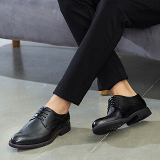 皮尔卡丹（pierre cardin）英伦时尚男鞋雕花布洛克皮鞋经典德比鞋商务正装皮鞋 黑色 39
