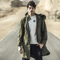 AK男装 (AKSERIES)长款鱼尾风衣1906205 军绿 S