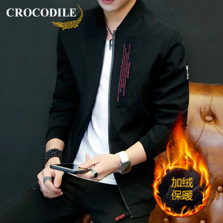 鳄鱼恤（CROCODILE）男休闲夹克 2019新款时尚弹力修身轻薄透气立领外套 99882108 黑色（加绒） 175/XL