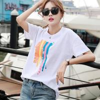 AUDDE 2019夏季新款女装新品白色T恤女时尚短袖宽松上衣体桖印花潮 zx4426-804 白色 M