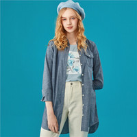 佐丹奴（Giordano） 连衣裙 衬衫棉质牛仔长袖衬衫连衣裙05349090  03深蓝色 小码(155/76A)