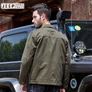 吉普(JEEP)夹克翻领宽松大码2019春秋新款中老年男装外套厚LST1505 军绿 3XL