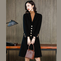 古地斯 GuDiSi 双面羊毛绒大衣女中长款2019年新款韩版高端羊毛大衣小个子双面呢外套YLF1960 黑色 XL