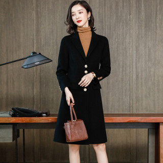 古地斯 GuDiSi 双面羊毛绒大衣女中长款2019年新款韩版高端羊毛大衣小个子双面呢外套YLF1960 黑色 XL