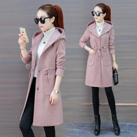 沫欣 风衣女2019秋季新品女装小个子气质女神过膝大衣韩版宽松连帽大衣外套 HZD268-071 粉色 S