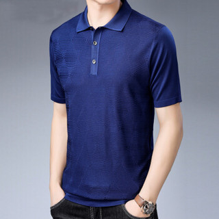 皮尔卡丹T恤男短袖夏季纯色宽松翻领图案薄款打底衫上青 XL