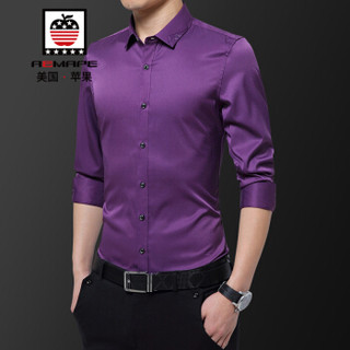 美国苹果 AEMAPE 衬衫男长袖2019新款韩版潮流寸衫修身帅气休闲商务男装 紫色 M