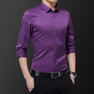 美国苹果 AEMAPE 衬衫男长袖2019新款韩版潮流寸衫修身帅气休闲商务男装 紫色 M