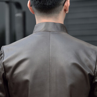 俞兆林（YUZHAOLIN）绵羊皮衣 男士大码立领薄款皮衣外套5017-1618深棕色XL