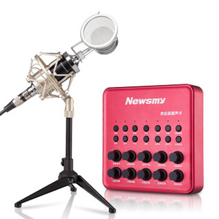 纽曼(Newsmy )S2 声卡套装手机麦克风专用直播设备全套变声器电脑主播直播K歌（赠落地支架） /苹果红
