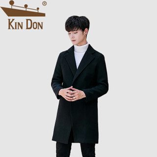 金盾（KIN DON）毛呢大衣 男2019秋冬新款休闲百搭韩版潮流英伦风长款风衣 C312A-F3 黑色加绒 5XL