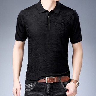 皮尔卡丹T恤男短袖夏季纯色宽松翻领图案薄款打底衫黑色 XL