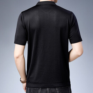 皮尔卡丹T恤男短袖夏季纯色宽松翻领图案薄款打底衫黑色 XL