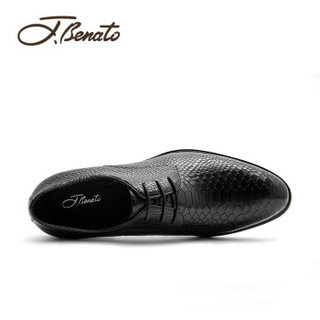 宾度（J.Benato）商务正装时尚压花英伦系带头层牛皮柔软男皮鞋子 8O351 黑色 39