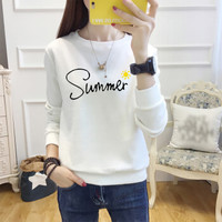 朗悦女装 2019秋季新款长袖T恤女韩版学生卫衣宽松圆领上衣 LWTC191365 白色长袖 M