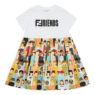 FENDI KIDS 芬迪 奢侈品童装 女童白色拼色棉质连衣裙 JFB235 7AJ F0VU8 8A/8岁/140cm