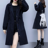 沫欣 风衣女2019秋冬新品气质大牌翻领抽绳显瘦中长款通勤长袖大衣外套 yzXFLZ2108 藏青色 L