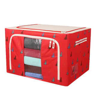 绿之源 新款布艺收纳箱大号储物箱可折叠衣物整理箱子88升红色猫